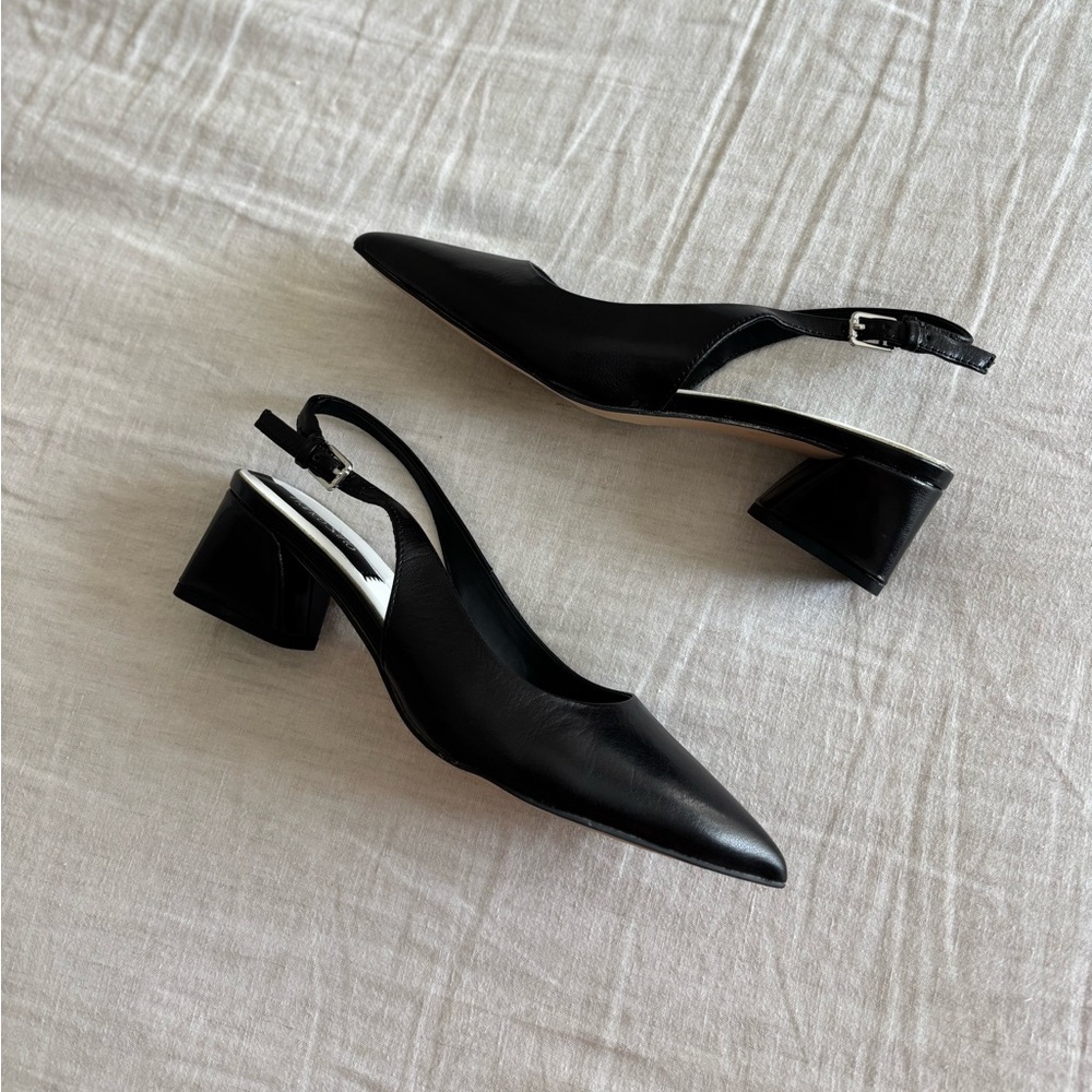 Franco Sarto Black Leather Kitten Heels Size 7.5